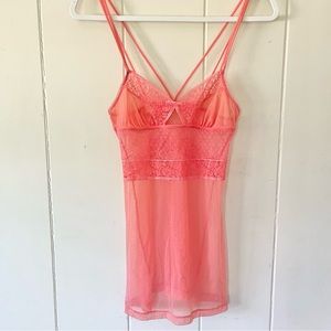 LA PERLA Lace and Nylon Babydoll Chemise size XS Coral